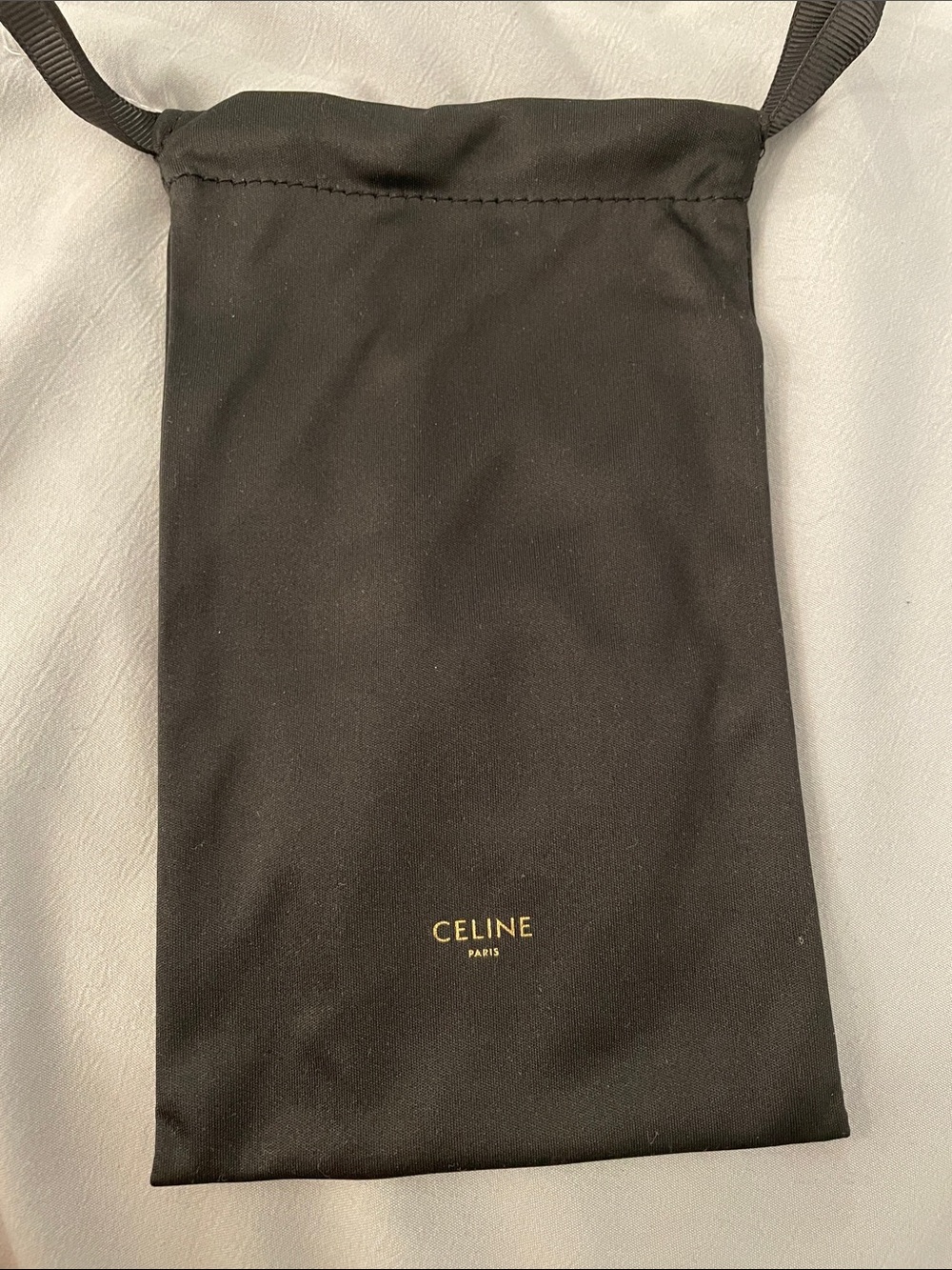 Celine Black Drawstring Pouch with Gold Logo